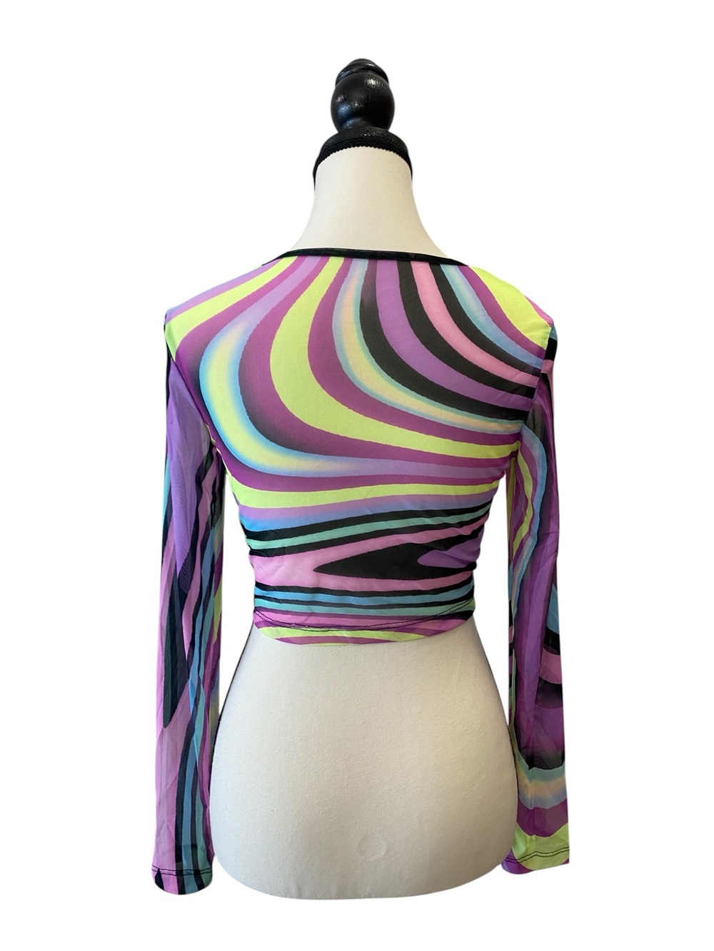 Neon Swirl Long-Sleeve Crop Top - Size M